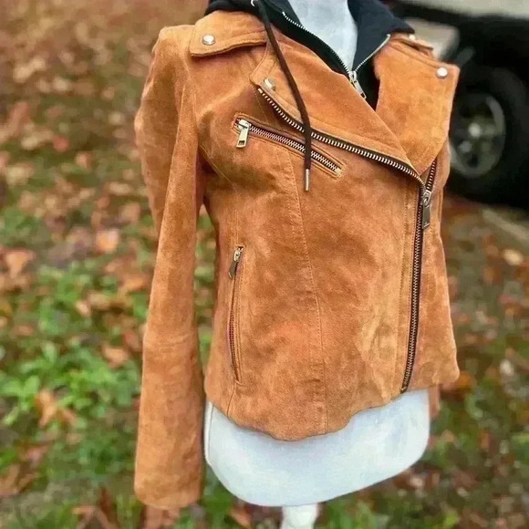 7 For All Mankind suede leather jacket. Brown. Size small. Detachable hood - Picture 2 of 14